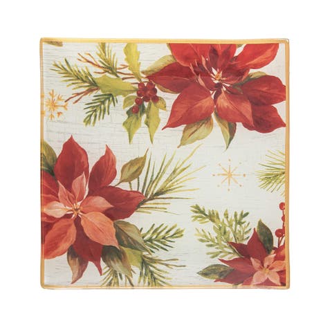 Poinsettia Christmas Slump Glass Decorative Platter