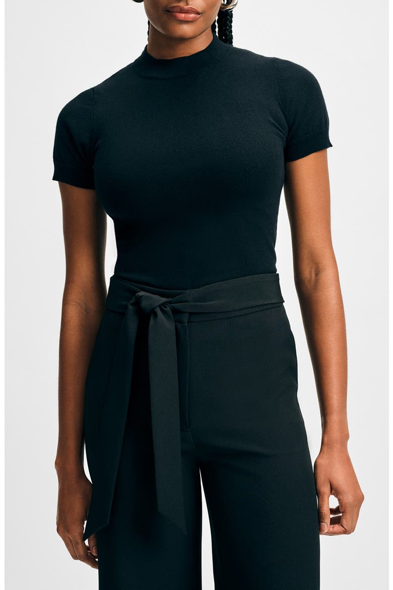 Mock Neck Short Sleeve Sweater, Main, color, BLACK