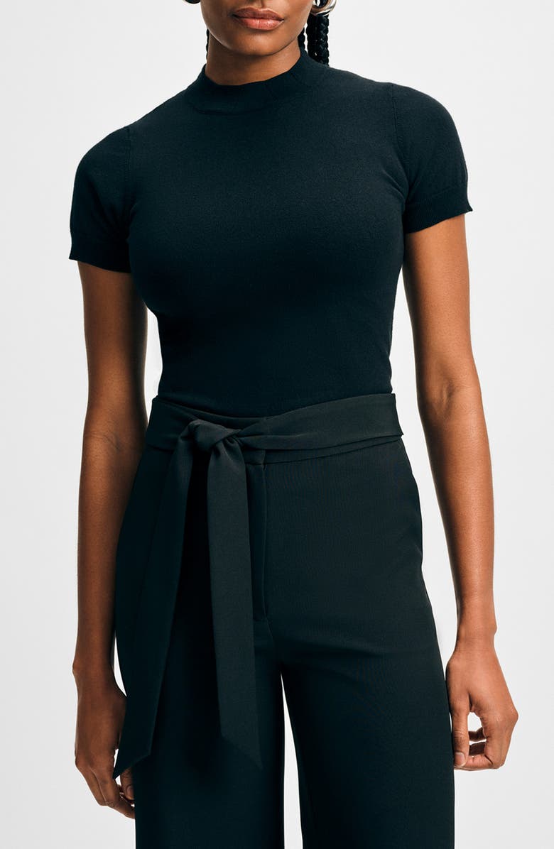 Isaac Mizrahi New York Mock Neck Short Sleeve Sweater, Main, color, Black