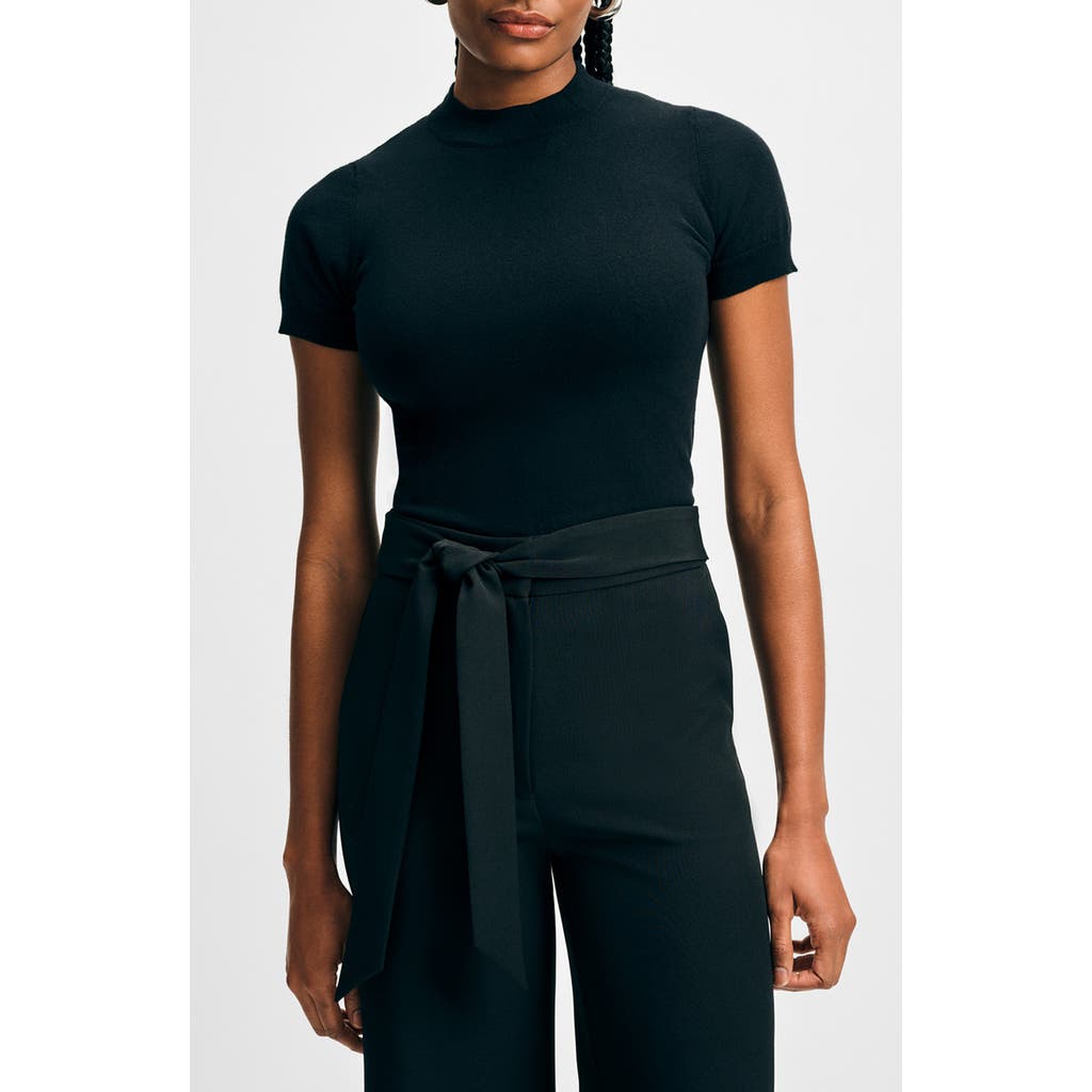 Isaac Mizrahi New York Mock Neck Short Sleeve Sweater In Black