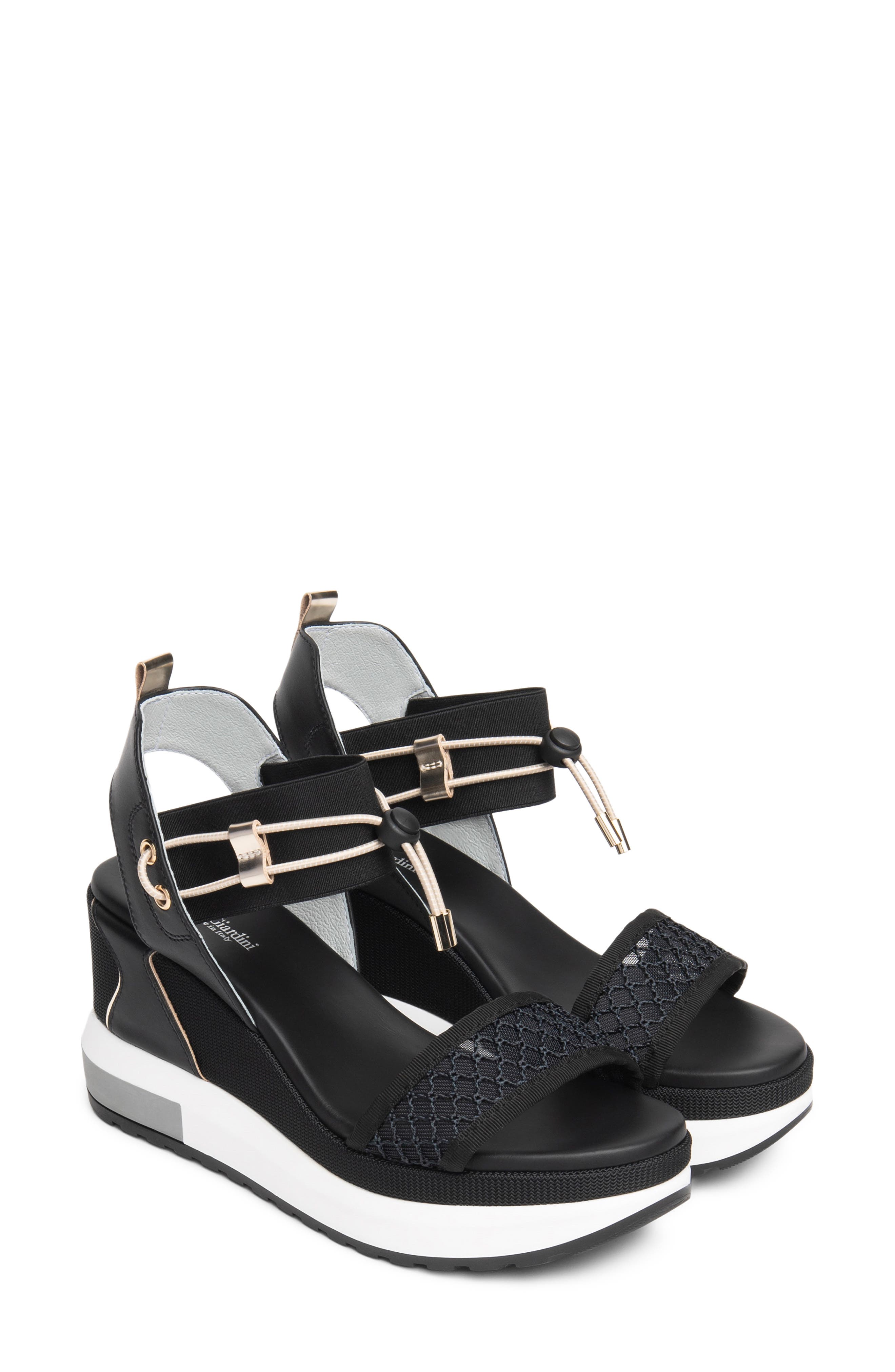 NeroGiardini Bungee Platform Wedge Sandal, Main, color, Black