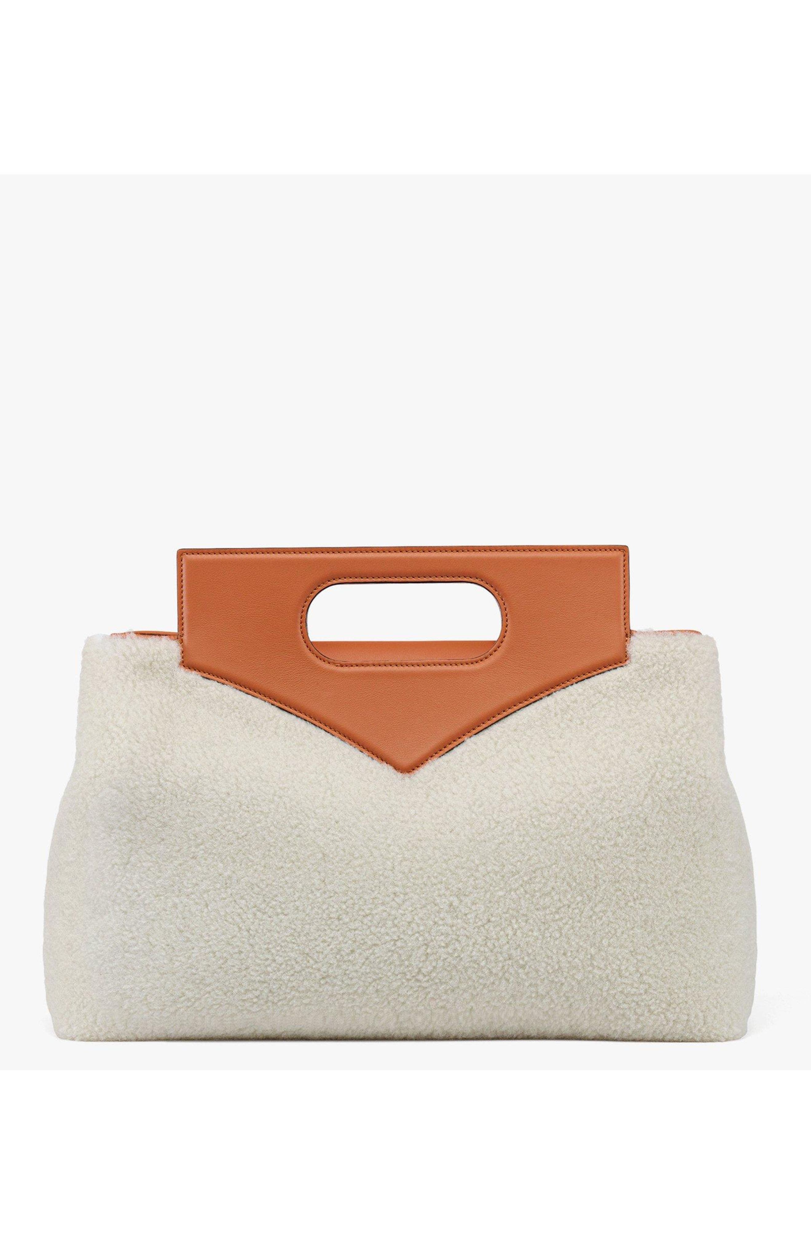 MCM Soft Diamond Shoulder Bag in Shearling and Leather, Alternate, color, White