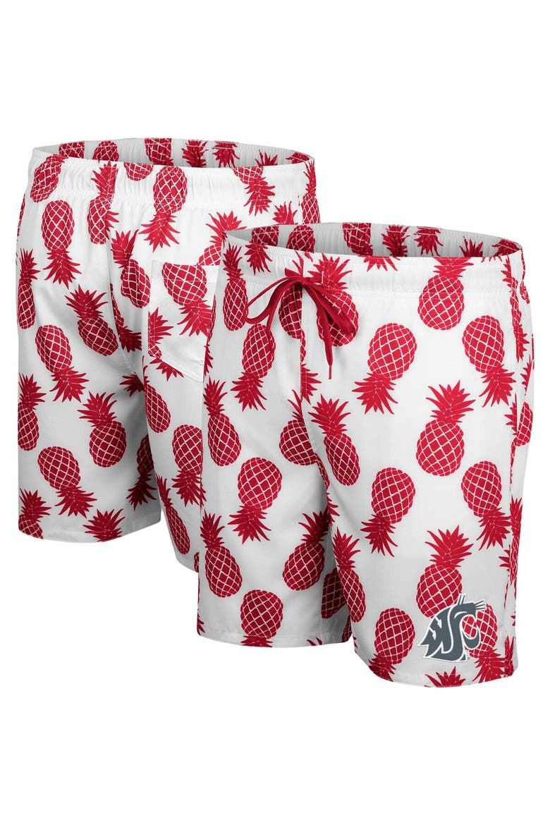 Men's Colosseum White/Crimson Washington State Cougars Pineapple Swim Shorts, Main, color, White
