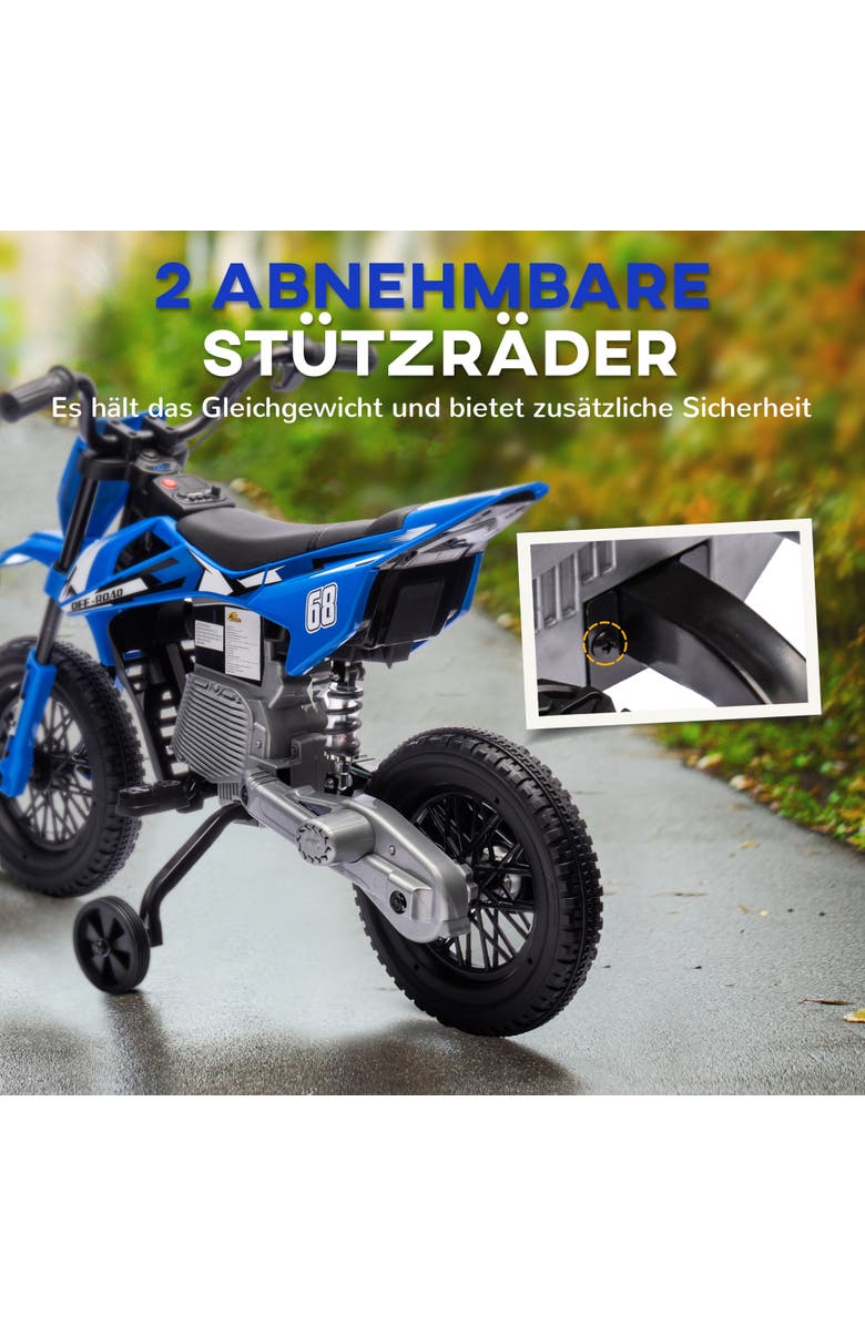 Qaba Kids Electric Motorcycle with Training Wheels and Music, Alternate, color, Blue