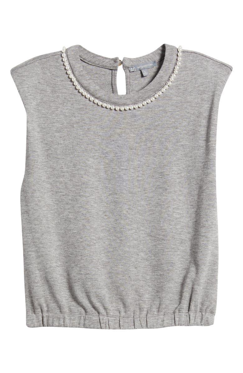 Wit & Wisdom Faux Pearl Trim Extended Shoulder Top, Alternate, color, Heather Grey