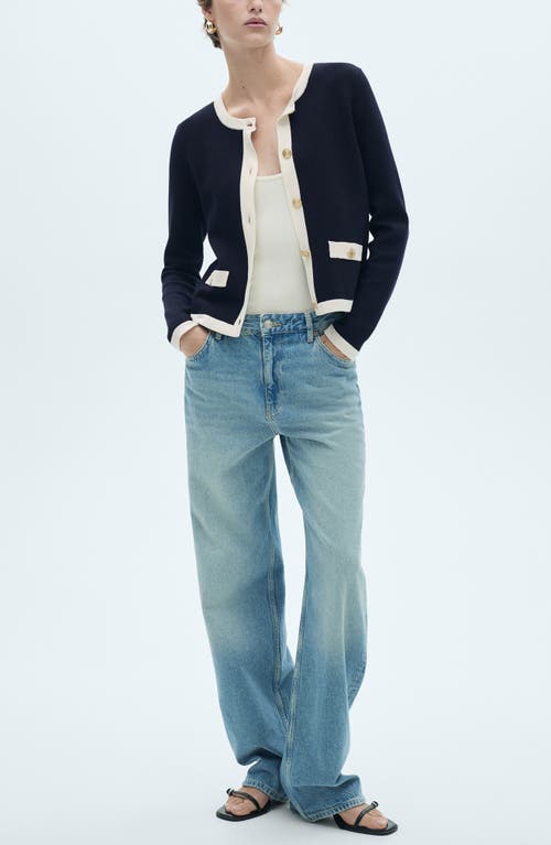 Mango Cardigan With Contrasting Trim In Dark Navy