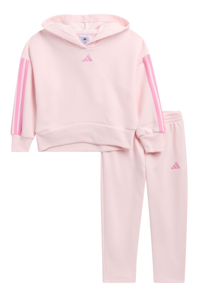 Kids' 3-Stripes Fleece Hoodie & Joggers Set, Main, color, DISTILLED PINK