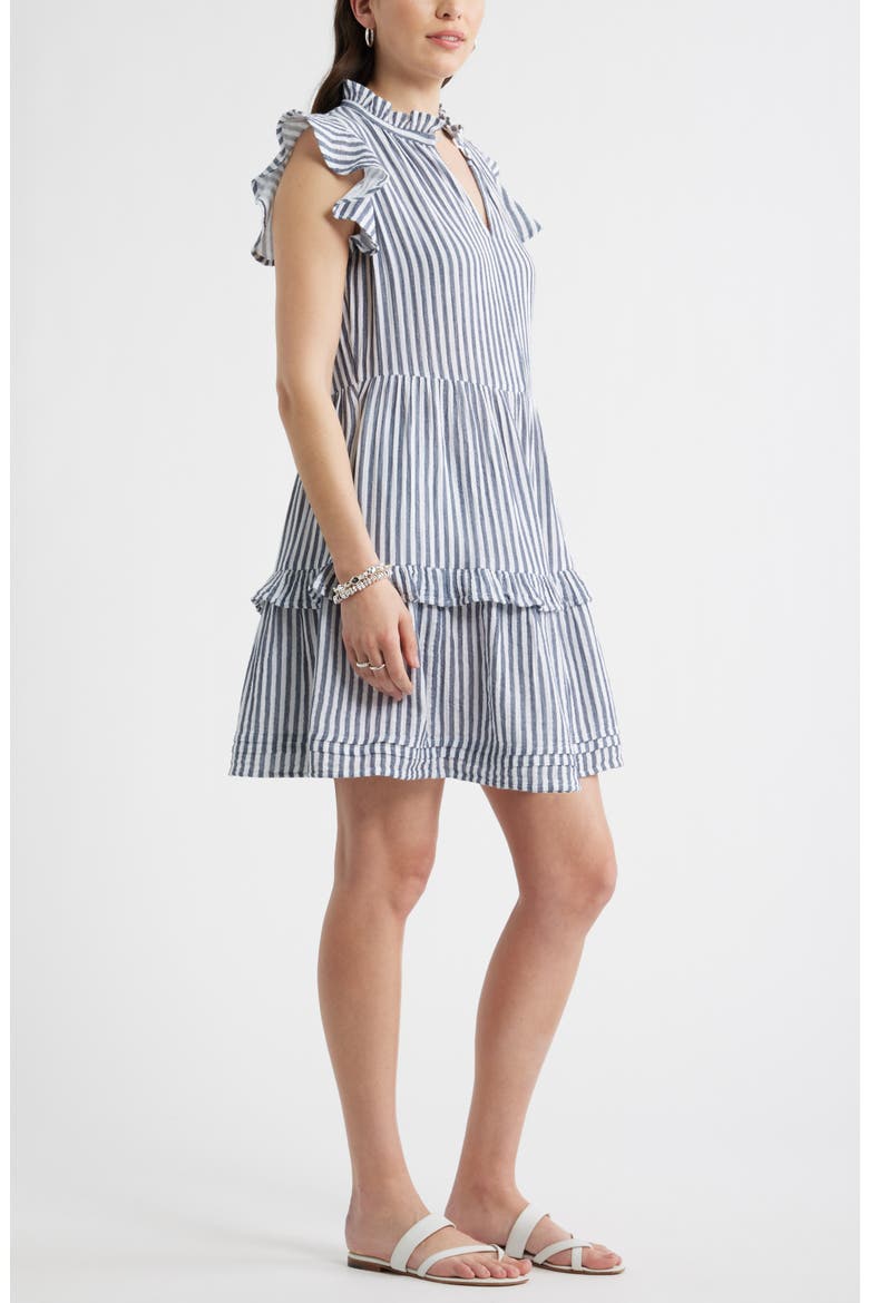 Ruffle Duo Cotton Gauze Dress, Alternate, color, NAVY- WHITE BRIANNE STRIPE