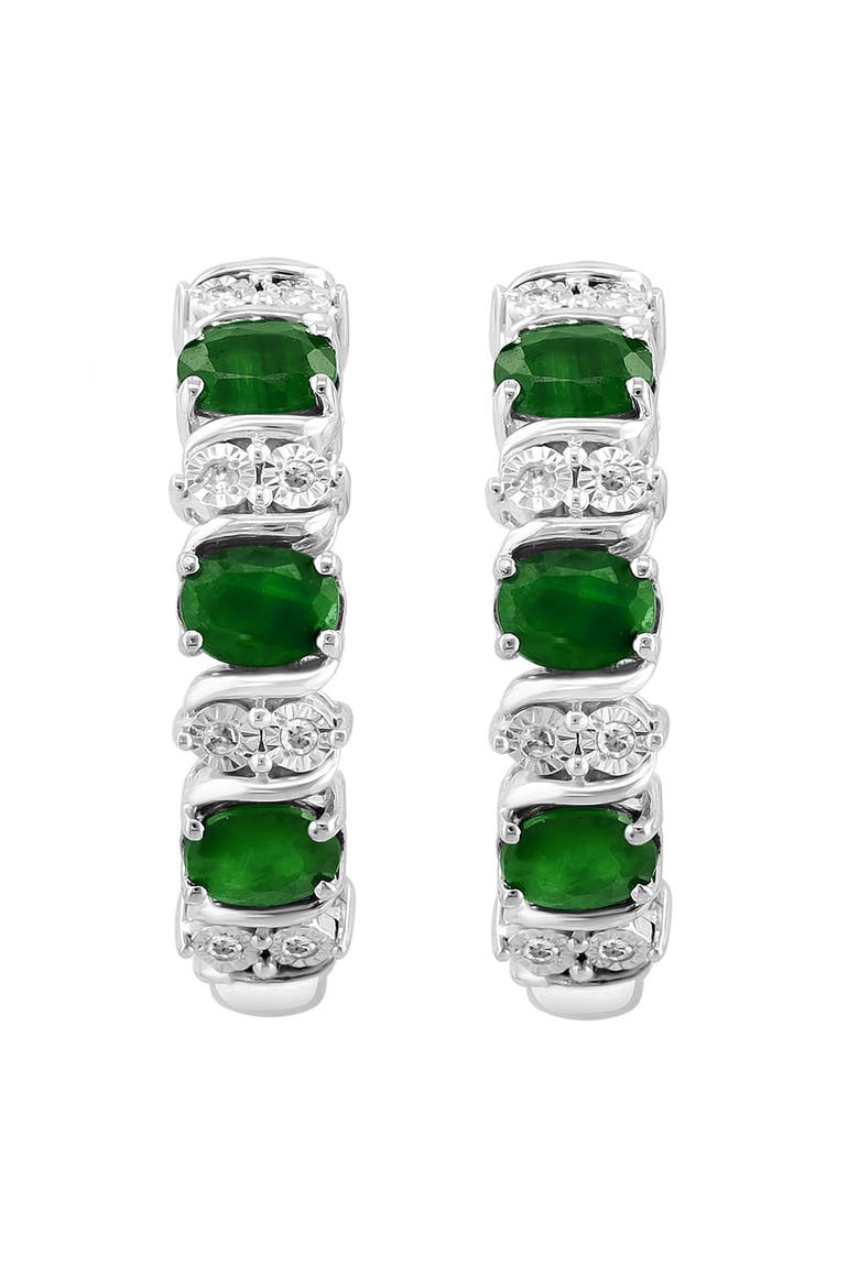 Sterling Silver Sapphire & Diamond Hoop Earrings, Alternate, color, GREEN
