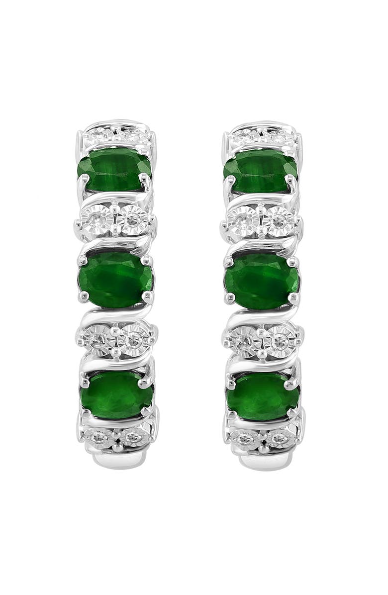 EFFY Sterling Silver Sapphire & Diamond Hoop Earrings, Alternate, color, Green