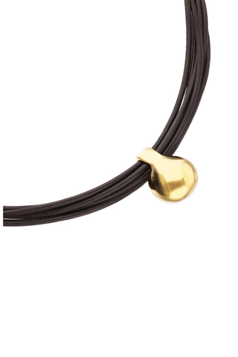 Leather necklace with large 18k gold-plated dial, Alternate, color, Gold