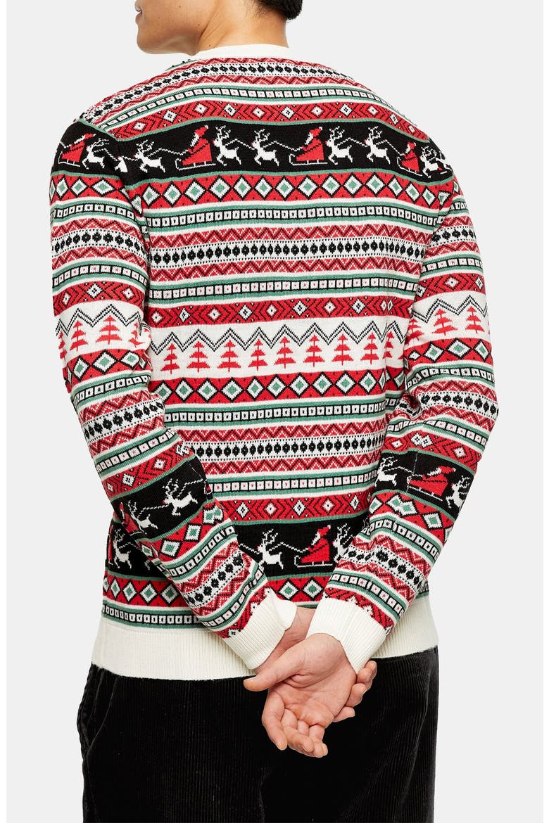 Santa's Rounds Fair Isle Christmas Sweater, Alternate, color, WHITE