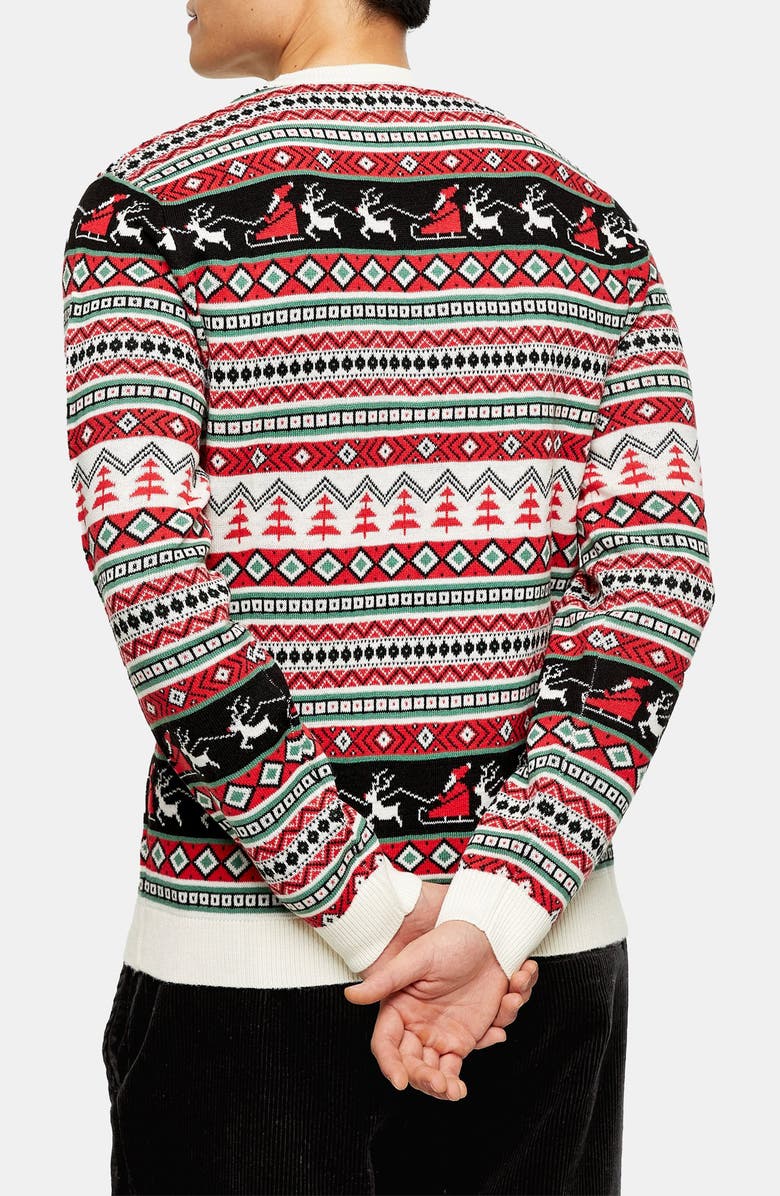 Topman Santa's Rounds Fair Isle Christmas Sweater, Alternate, color, 
