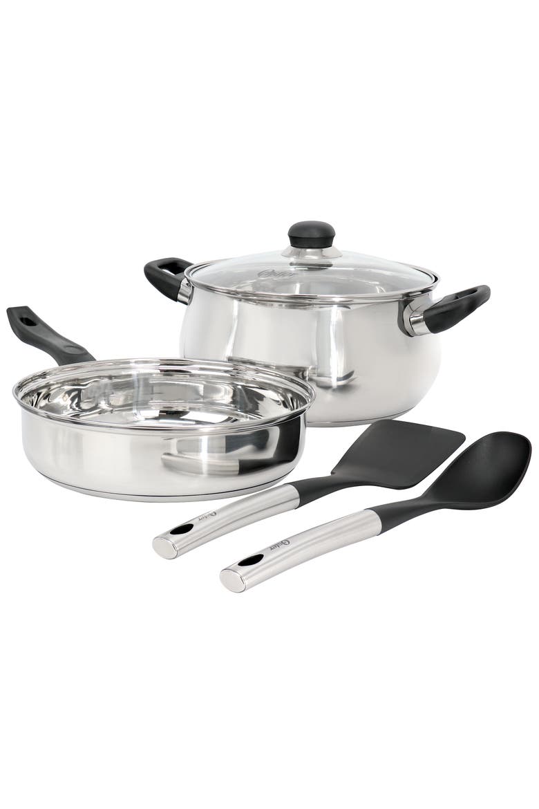 Rametto 5 Piece Belly Shaped Stainless Steel Cookware Set, Main, color, Silver