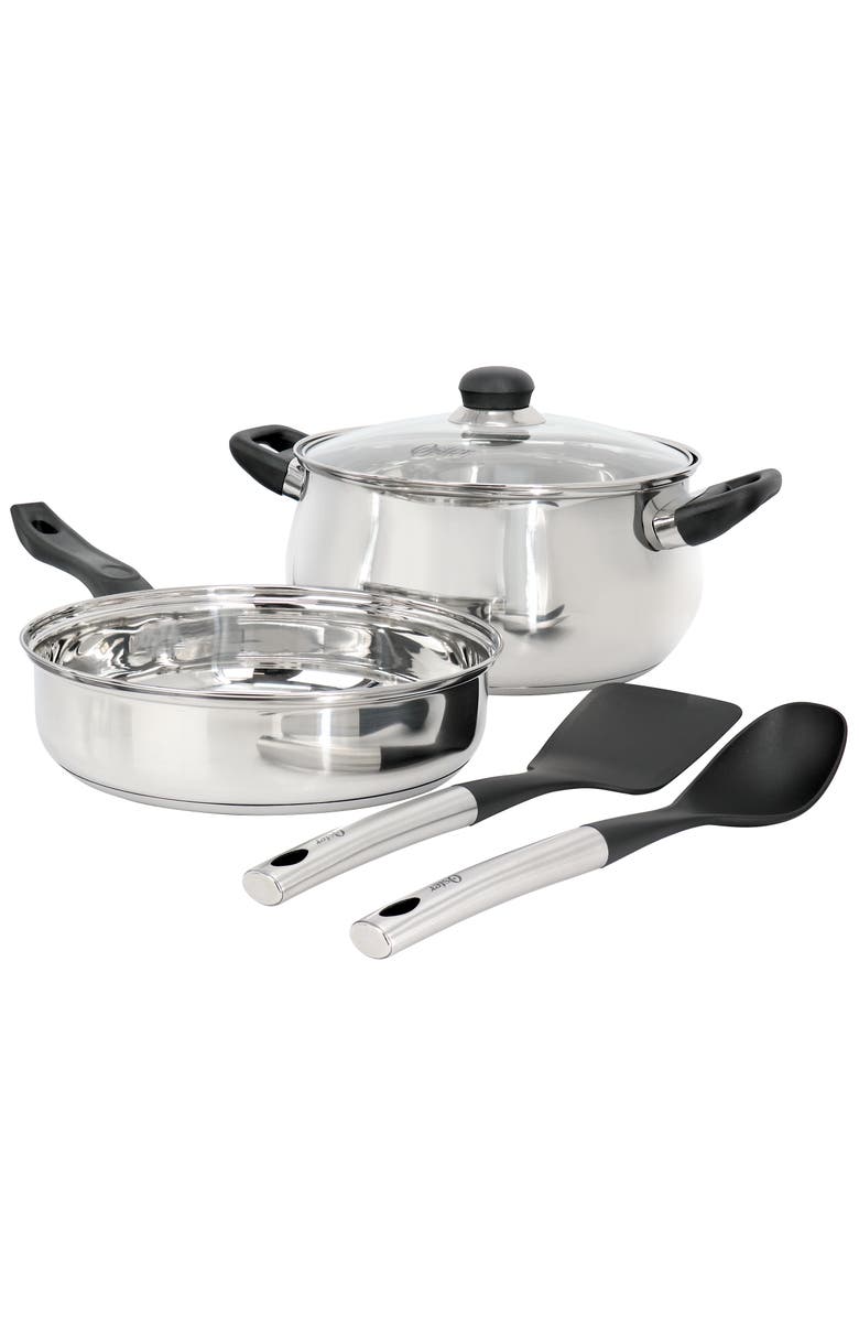 OSTER Rametto 5 Piece Belly Shaped Stainless Steel Cookware Set, Main, color, Silver