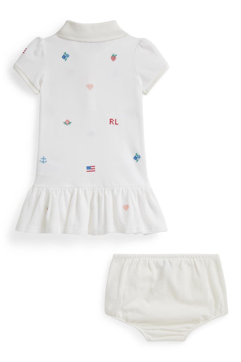 Embroidered Cotton Piqué Drop Waist Dress with Bloomers, Alternate, color, DECKWASH WHITE