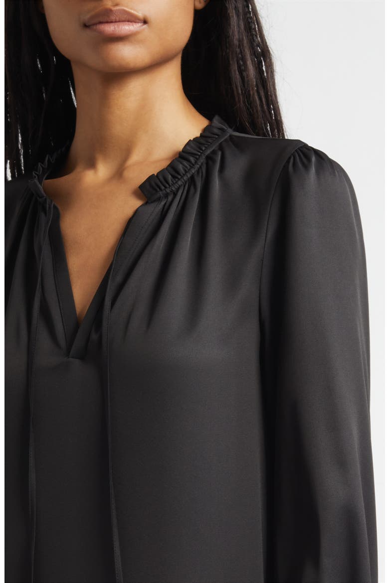 Valetta Bubble Hem Long Sleeve Satin Minidress, Alternate, color, BLACK