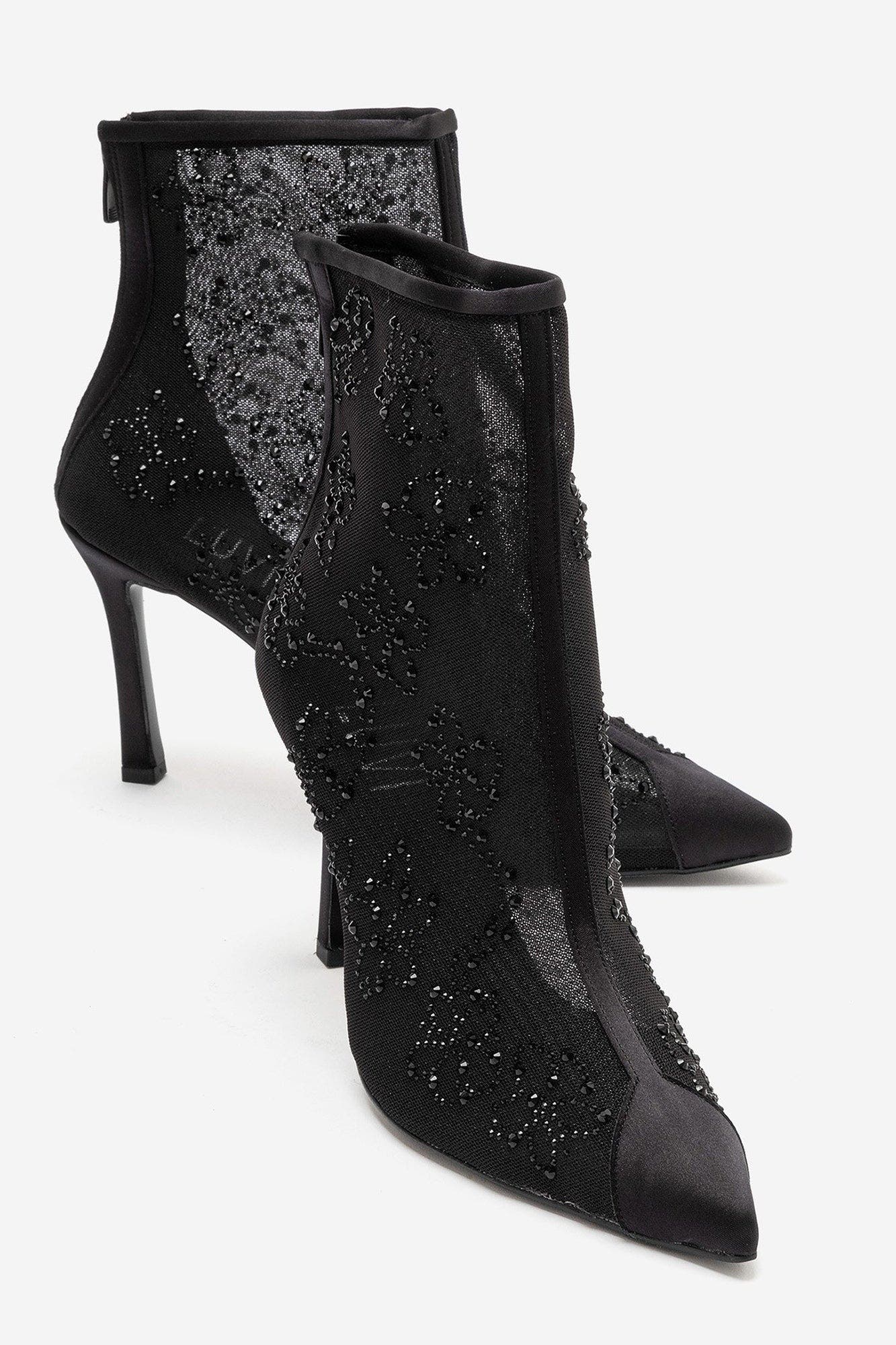Gwena Embellished Transparent Stiletto Boot, Alternate, color, Black