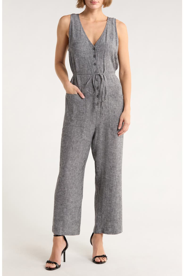 Linen Blend Jumpsuit, Main, color, BLACK