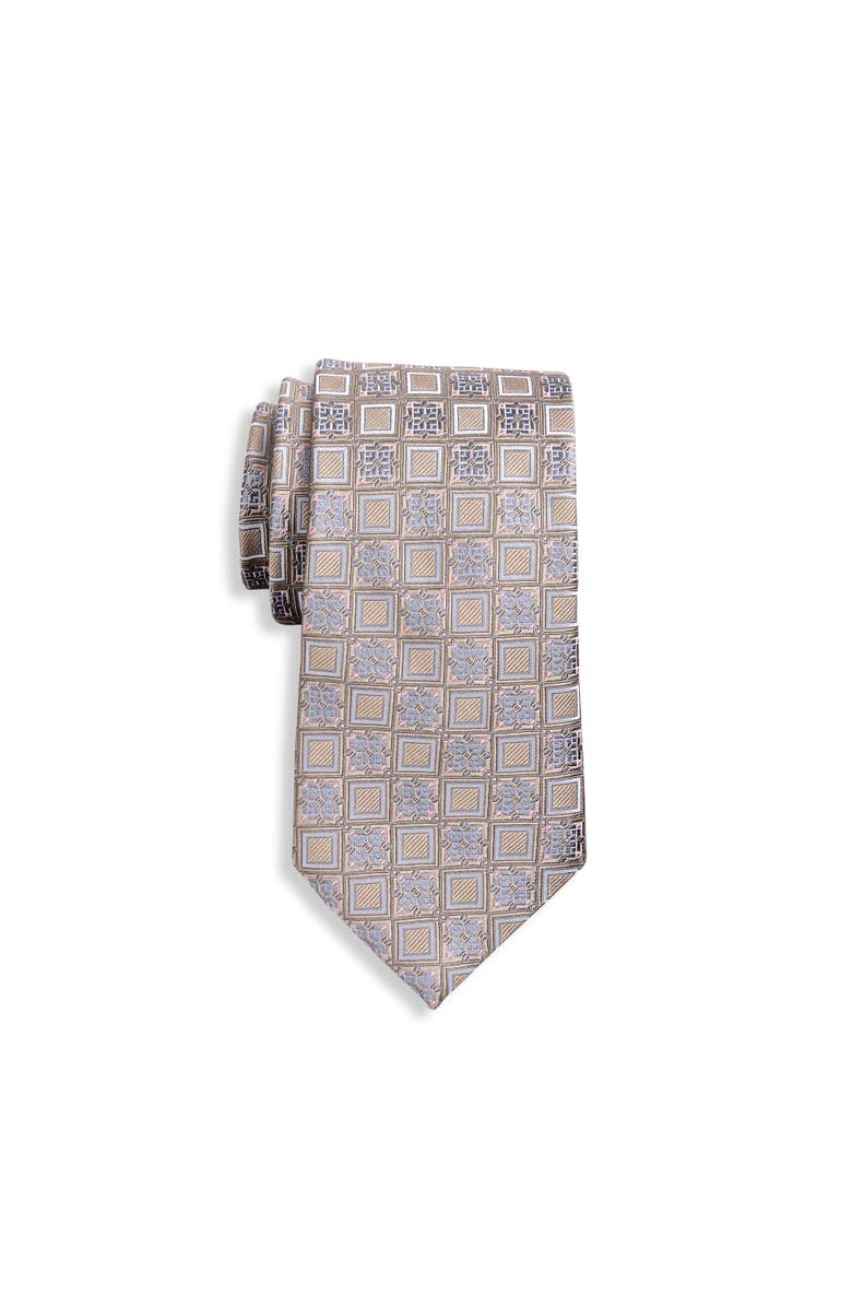 Oak Hill Premium by DXL Big & Tall Small Square Silk Tie, Main, color, Neutral