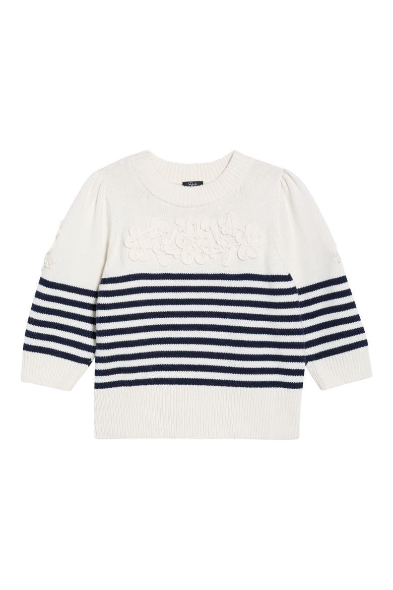 Martha Placed Stripe Floral Appliqué Sweater, Alternate, color, IVORY NAVY FLORAL STRIPE