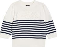 Rails Martha Placed Stripe Floral Appliqué Sweater