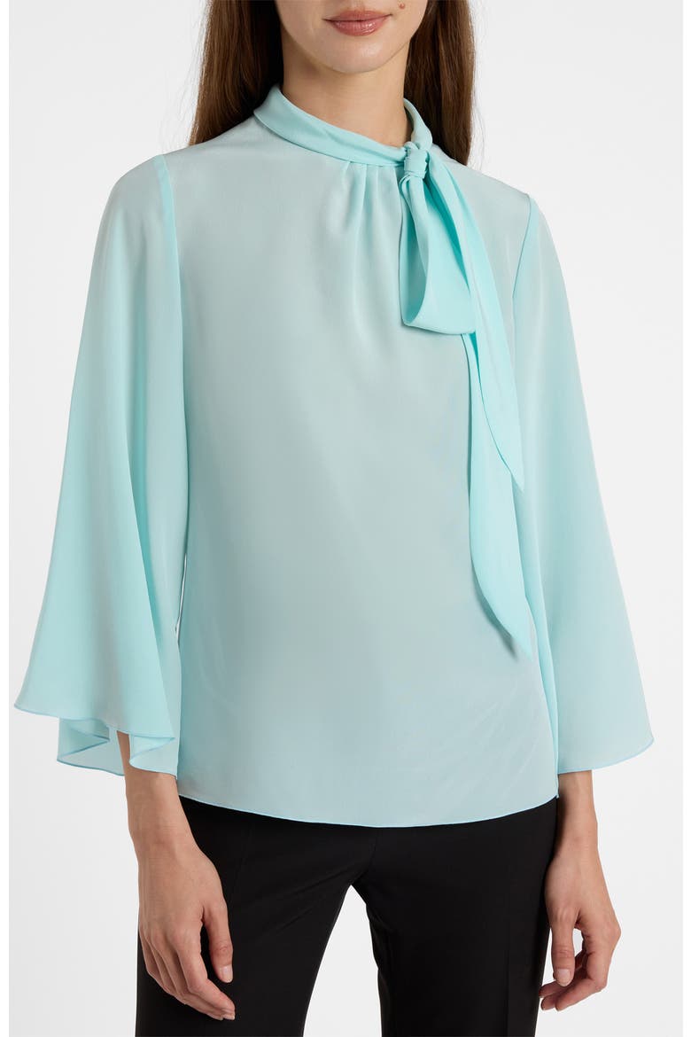 Lena Tie Neck Blouse in Silk Crepe De Chine, Alternate, color, Sky Blue