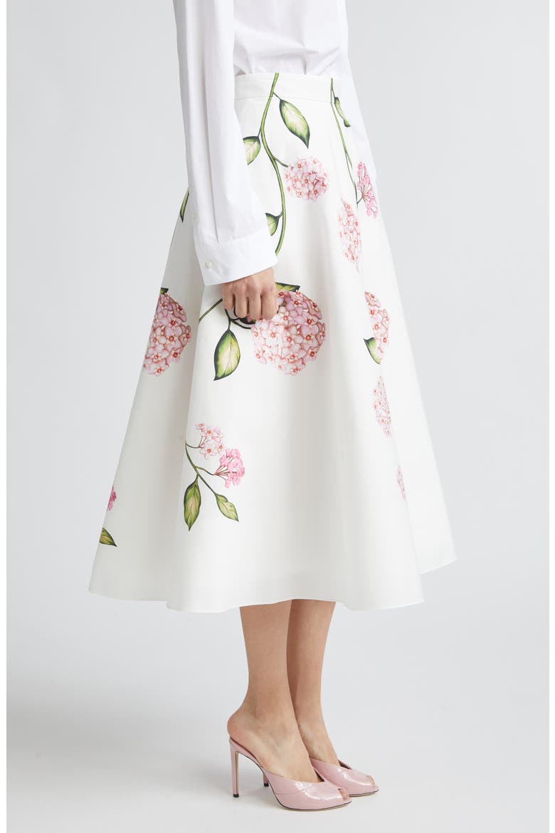 Porcelain Flowers Stretch Cotton Poplin A-Line Midi Skirt, Alternate, color, PINK/ WHITE