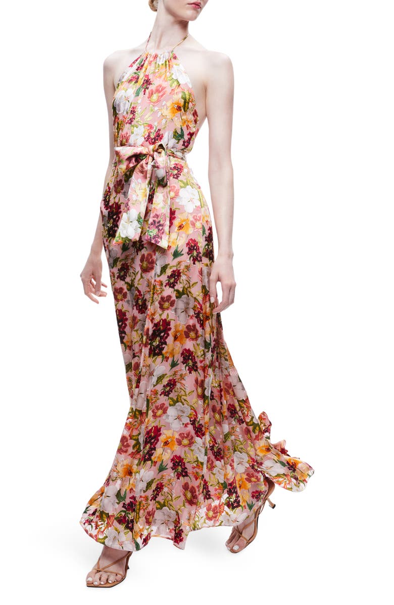 Alice + Olivia Dita Floral Print Halter Dress, Alternate, color, 