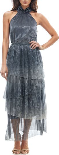 Metallic Tiered Crinkle Maxi Dress