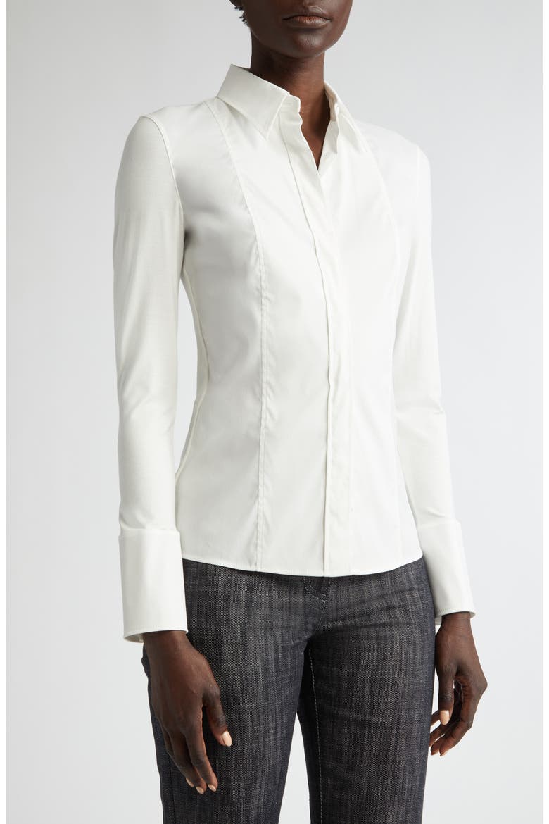Mixed Media Button-Up Shirt, Alternate, color, CREAM