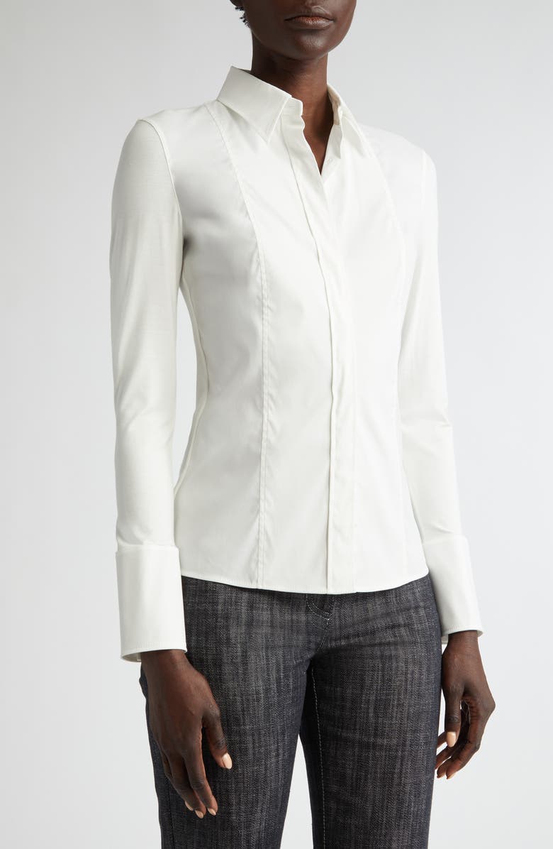 Akris punto Mixed Media Button-Up Shirt, Alternate, color, 