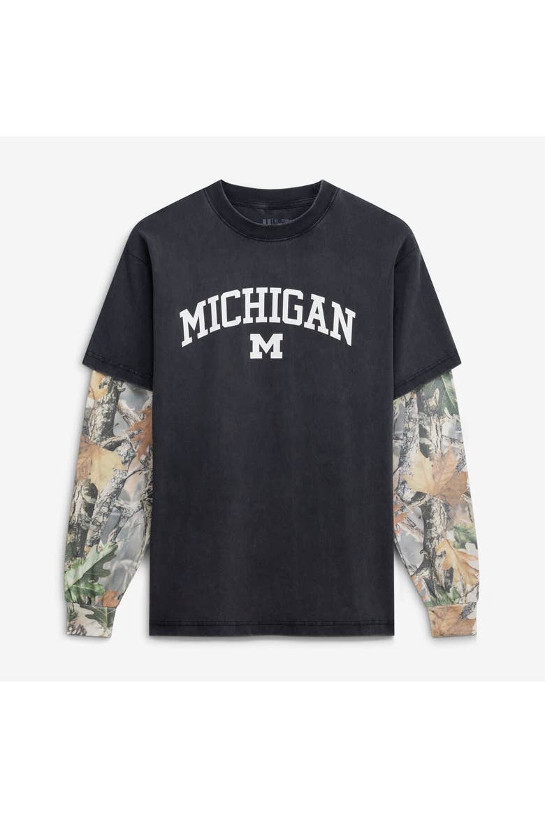 Men's Uscape Apparel  Black/Camo Michigan Wolverines Back Bay Twofer Heavyweight Long Sleeve T-Shirt, Main, color, Black