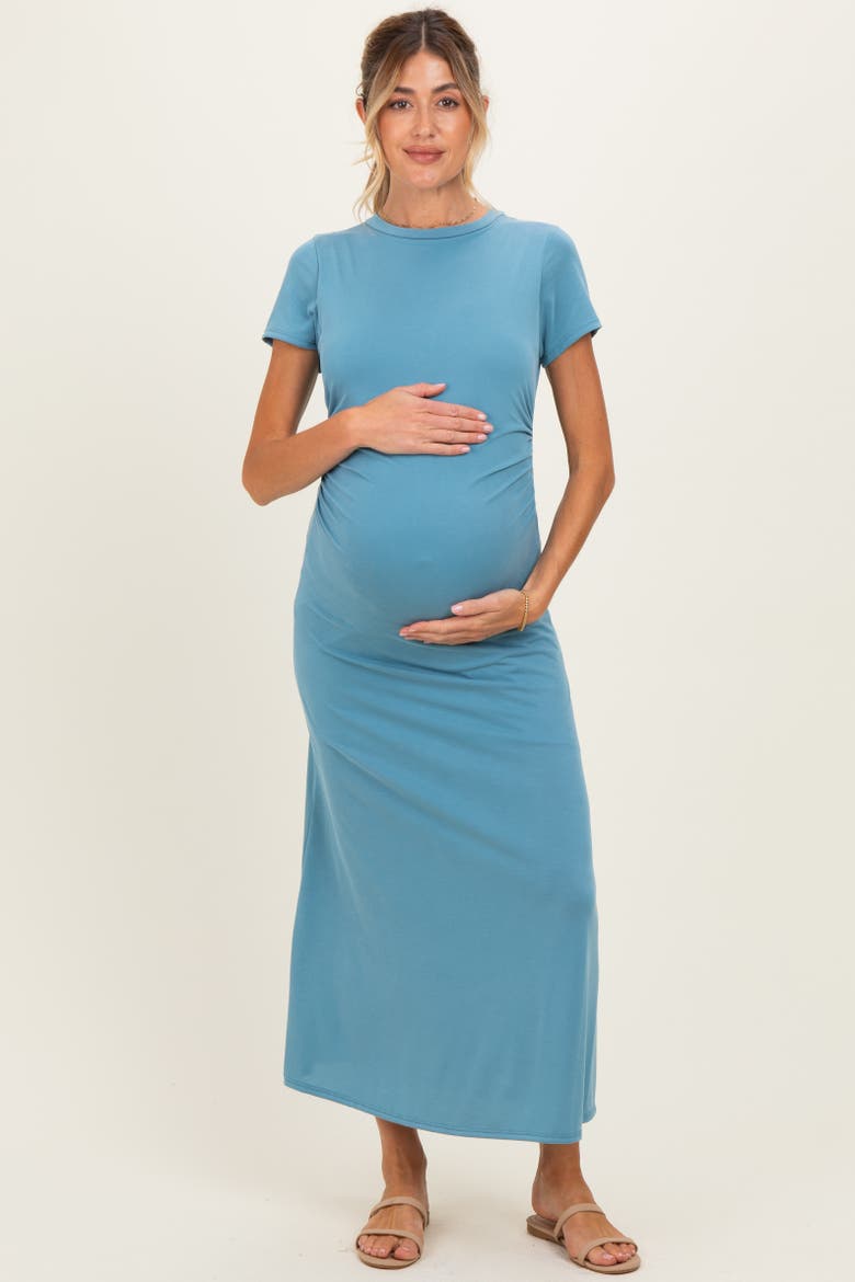 Short Sleeve Ruched Midi Dress, Alternate, color, Blue