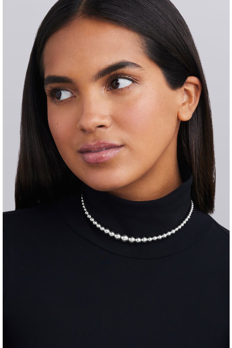 Caviar Bubbly Graduated Bead Collar Necklace, Alternate, color, STERLING SILVER
