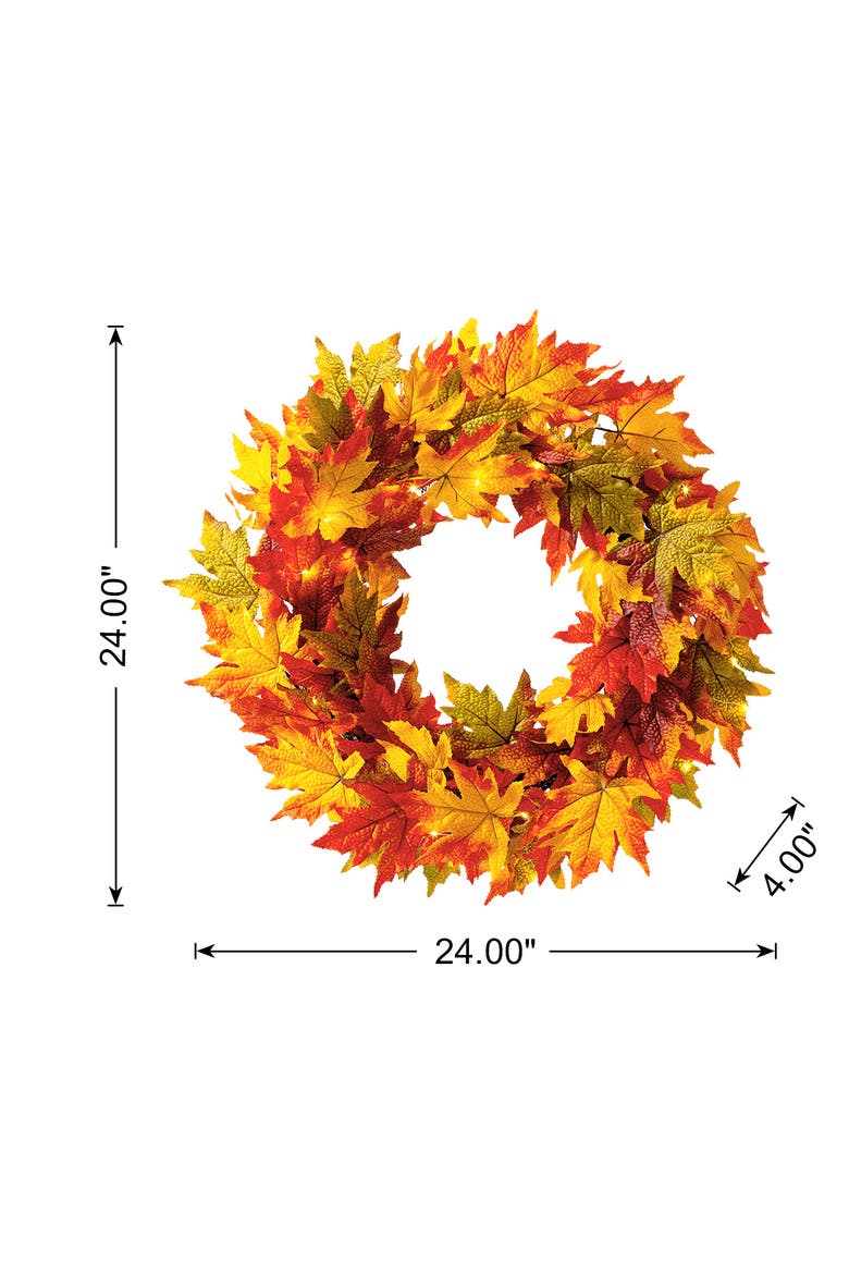 24"D Fall Lighted Maple Leaves Wreath with timer, Alternate, color, Orange