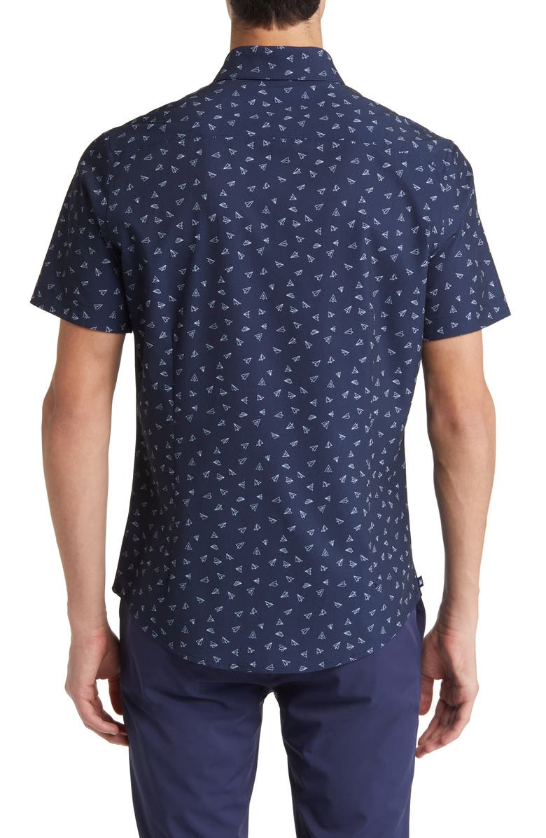 Mizzen+Main Leeward Trim Fit Navy Paper Airplane Short Sleeve Button-Up Performance Shirt, Alternate, color, 