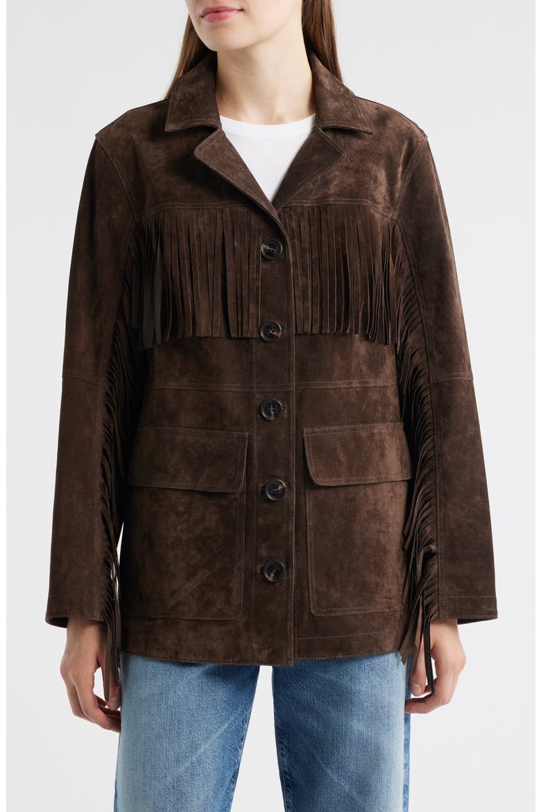 Fringe Lambskin Suede Jacket, Main, color, CHOCOLATE