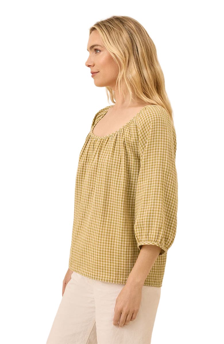Pact Organic Cotton Coastal Double Gauze Scoop Neck Top, Alternate, color, Gold Gingham