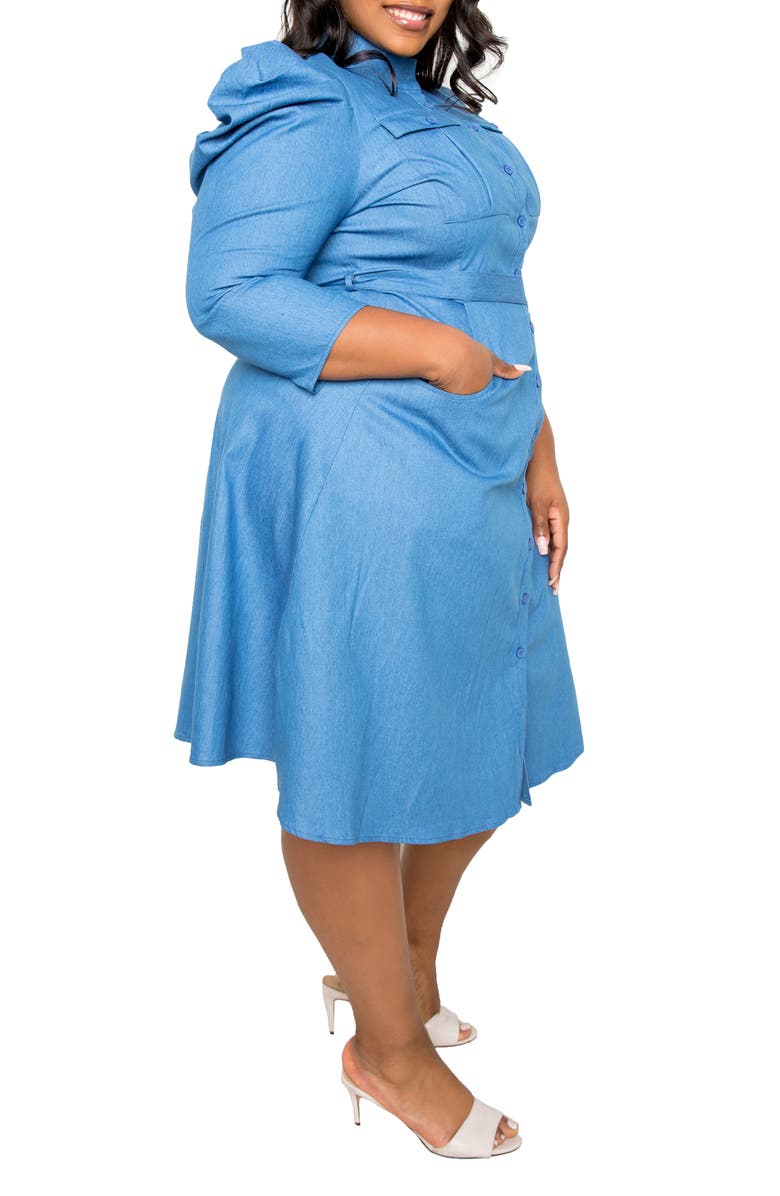 BUXOM COUTURE Puff Sleeve Denim Shirtdress, Alternate, color, 