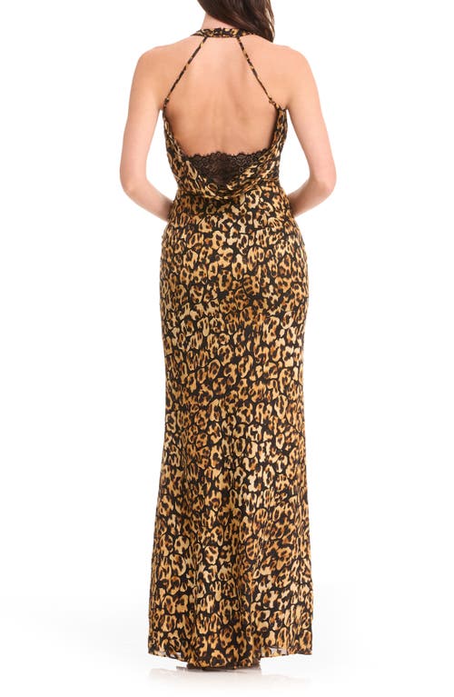 Dress The Population Nilla Leopard Print Open Back Gown In Animal Print