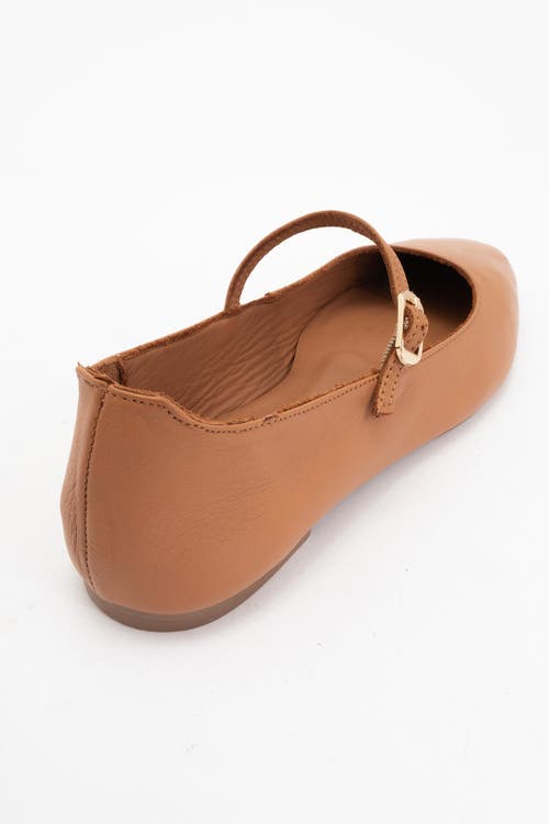 Forever & Always Shoes Lara Leather Mary Jane Flats In Cognac Brown Leather