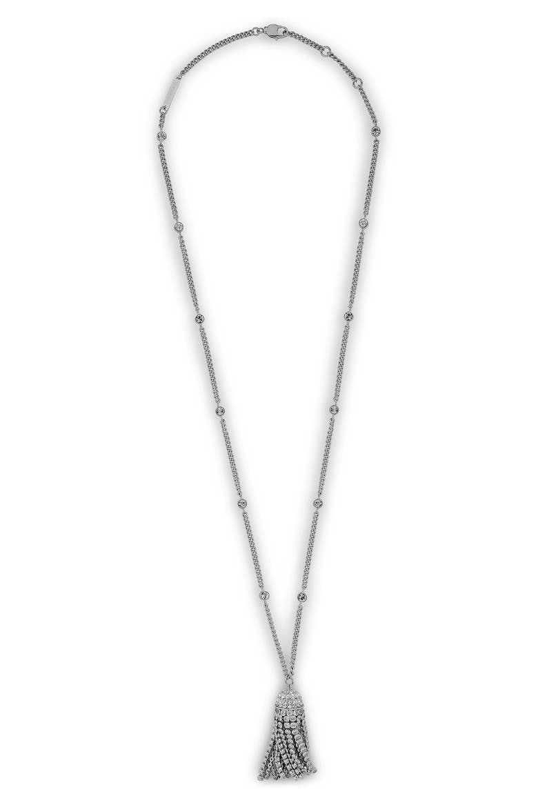 Long Crystal Tassel Necklace, Main, color, M064 SILVER/ CRYSTAL