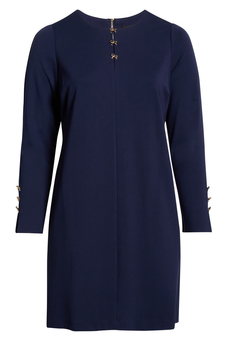 Bow Detail Long Sleeve Ponte Dress, Alternate, color, NAVY