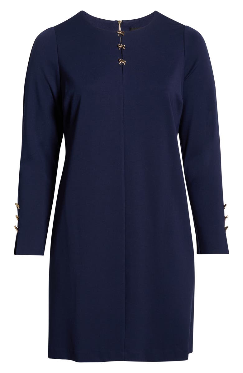 Tahari ASL Bow Detail Long Sleeve Ponte Dress, Alternate, color, Navy