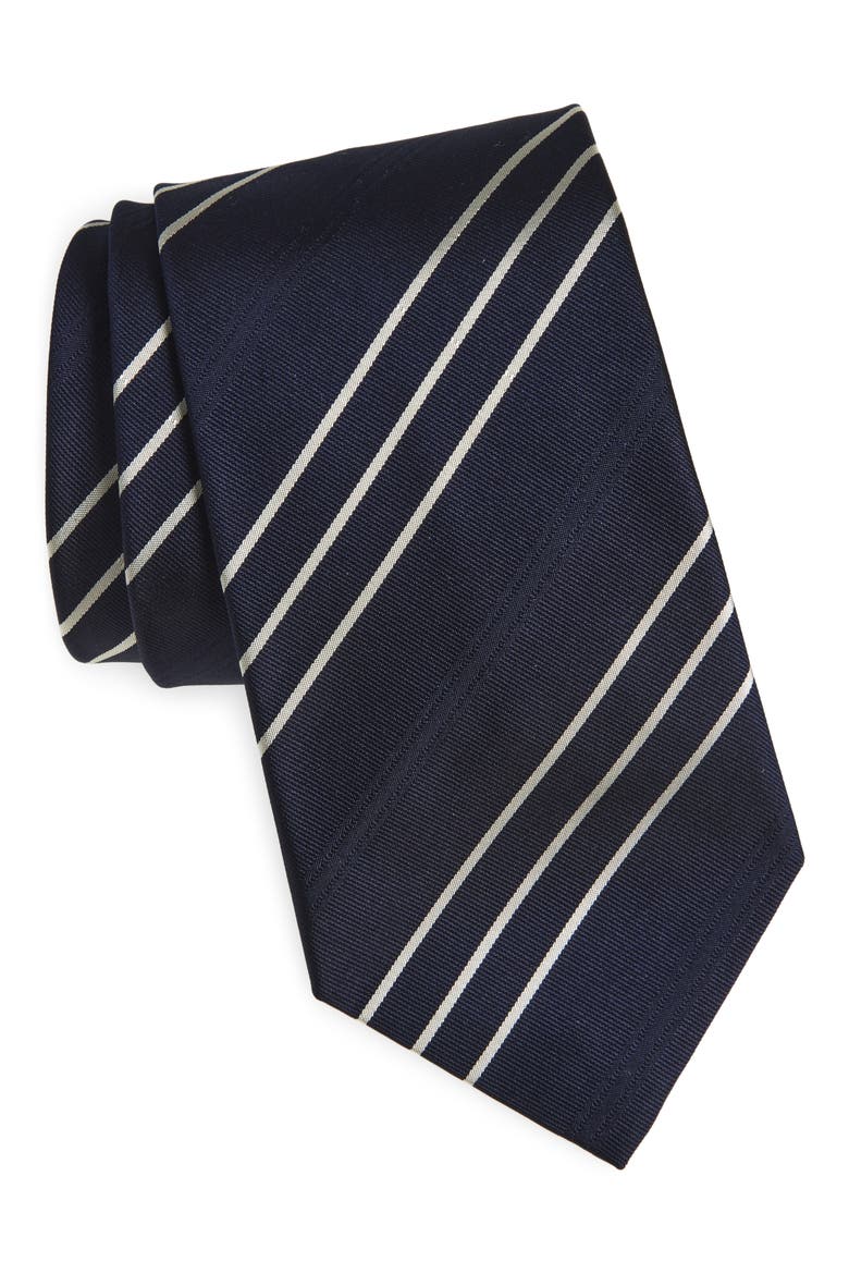 Standard Triple Stripe Silk Faille Tie, Main, color, NAVY
