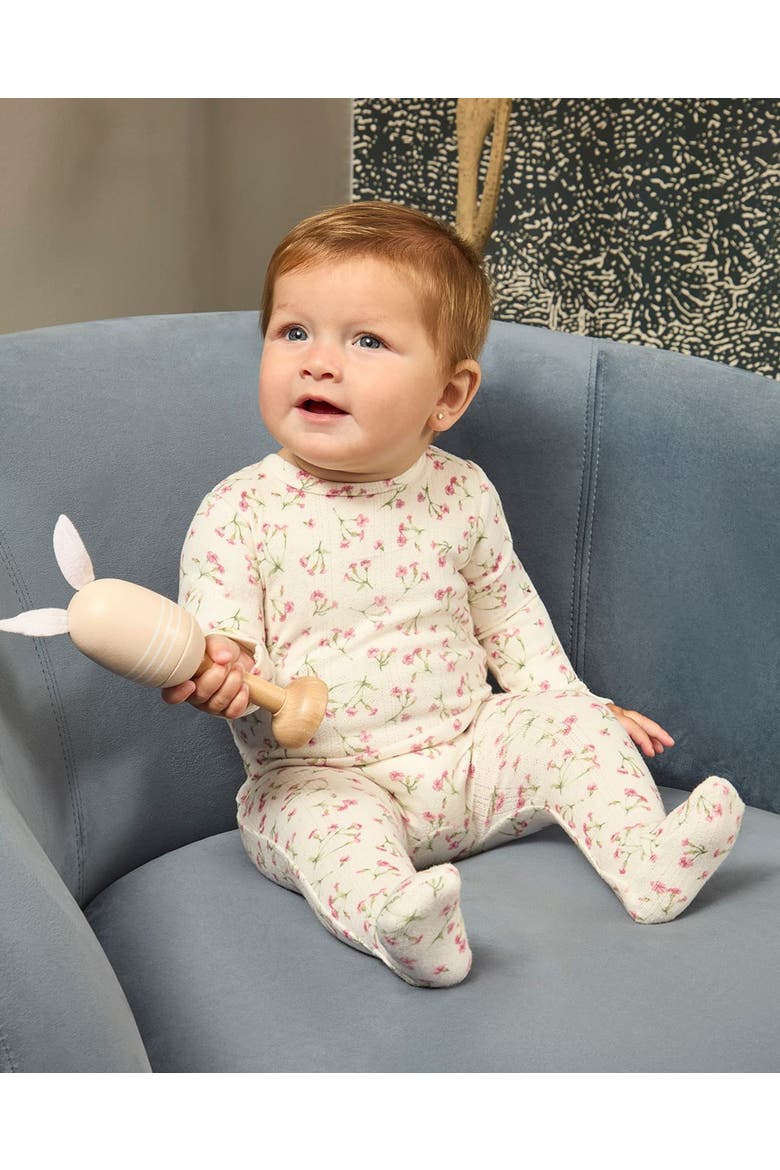 Floral Pointelle Footie, Alternate, color, Pink
