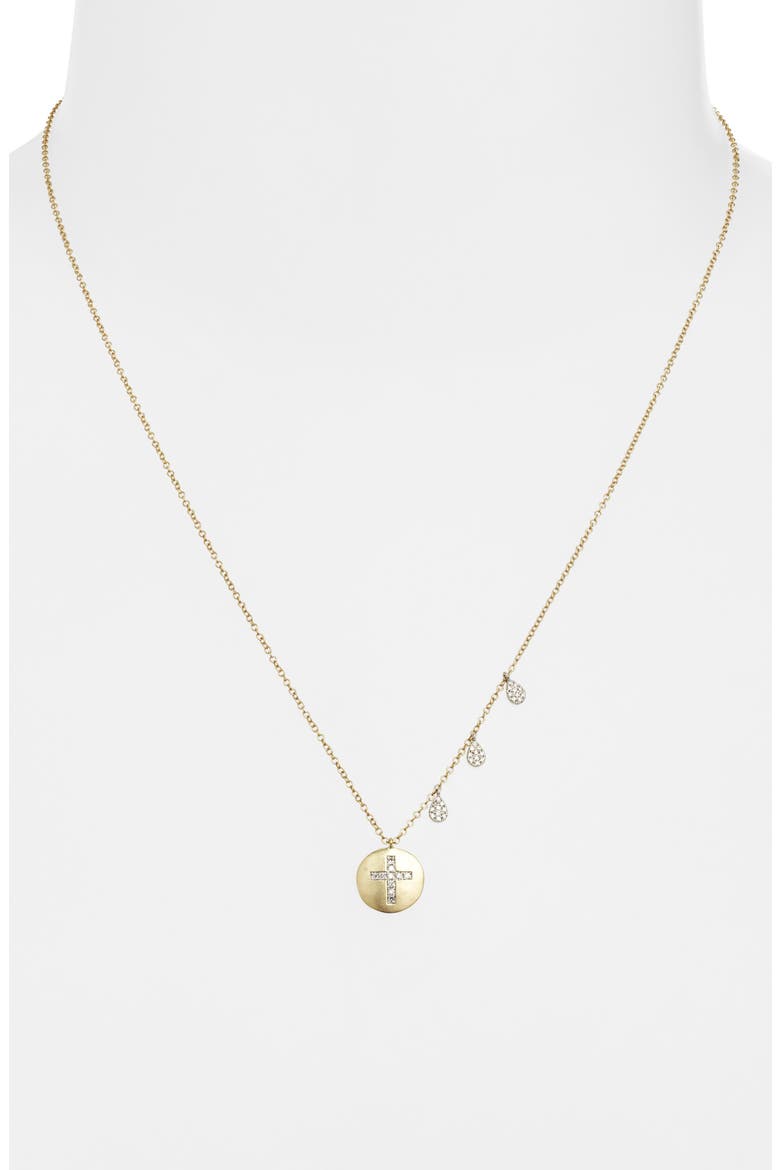 Diamond Cross Disc Pendant & Charms Necklace, Alternate, color, YELLOW GOLD