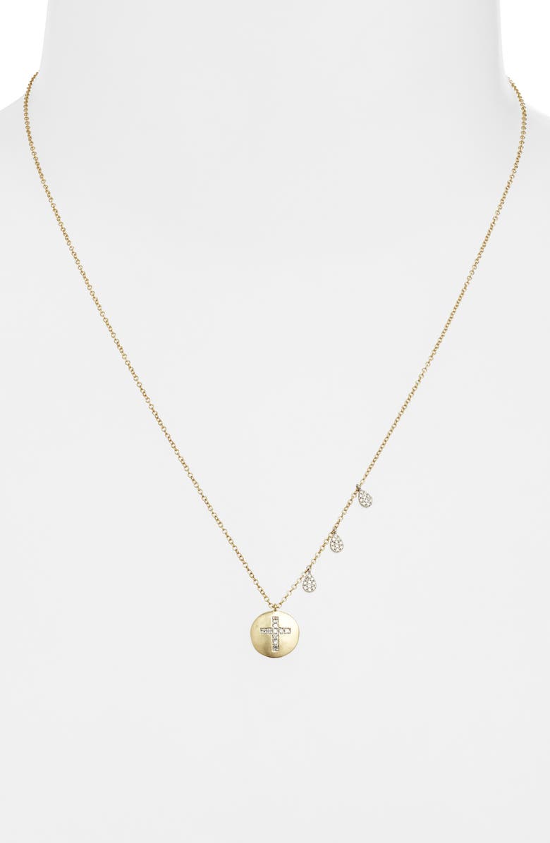 Meira T Diamond Cross Disc Pendant & Charms Necklace, Alternate, color, Yellow Gold