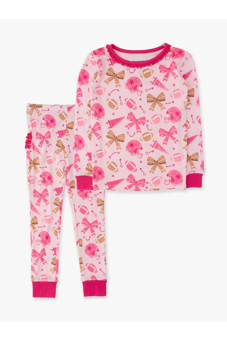 Ruffle Long Sleeve Pajama Set, Signature Rear Ruffles, Main, color, Footballs & Bows